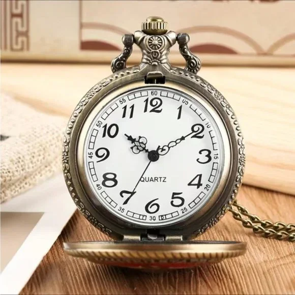 Pocket Watch US Marine Corps Steampunk Chain Quartz Watch Analog Retro Pendant - Picture 3 of 15